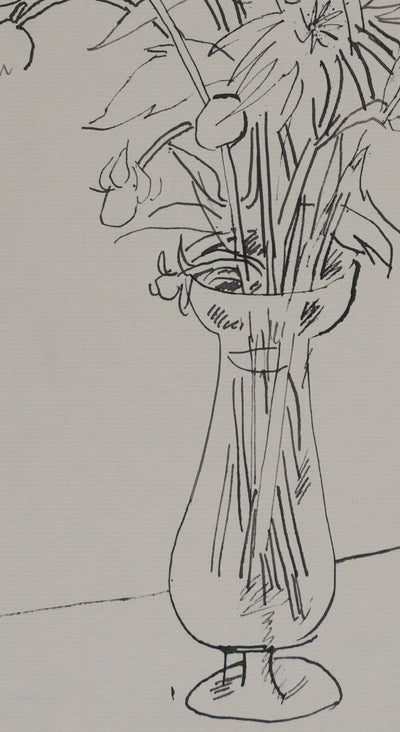 Maurice GENIS : Le bouquet de chrysanthème, Dessin original signé