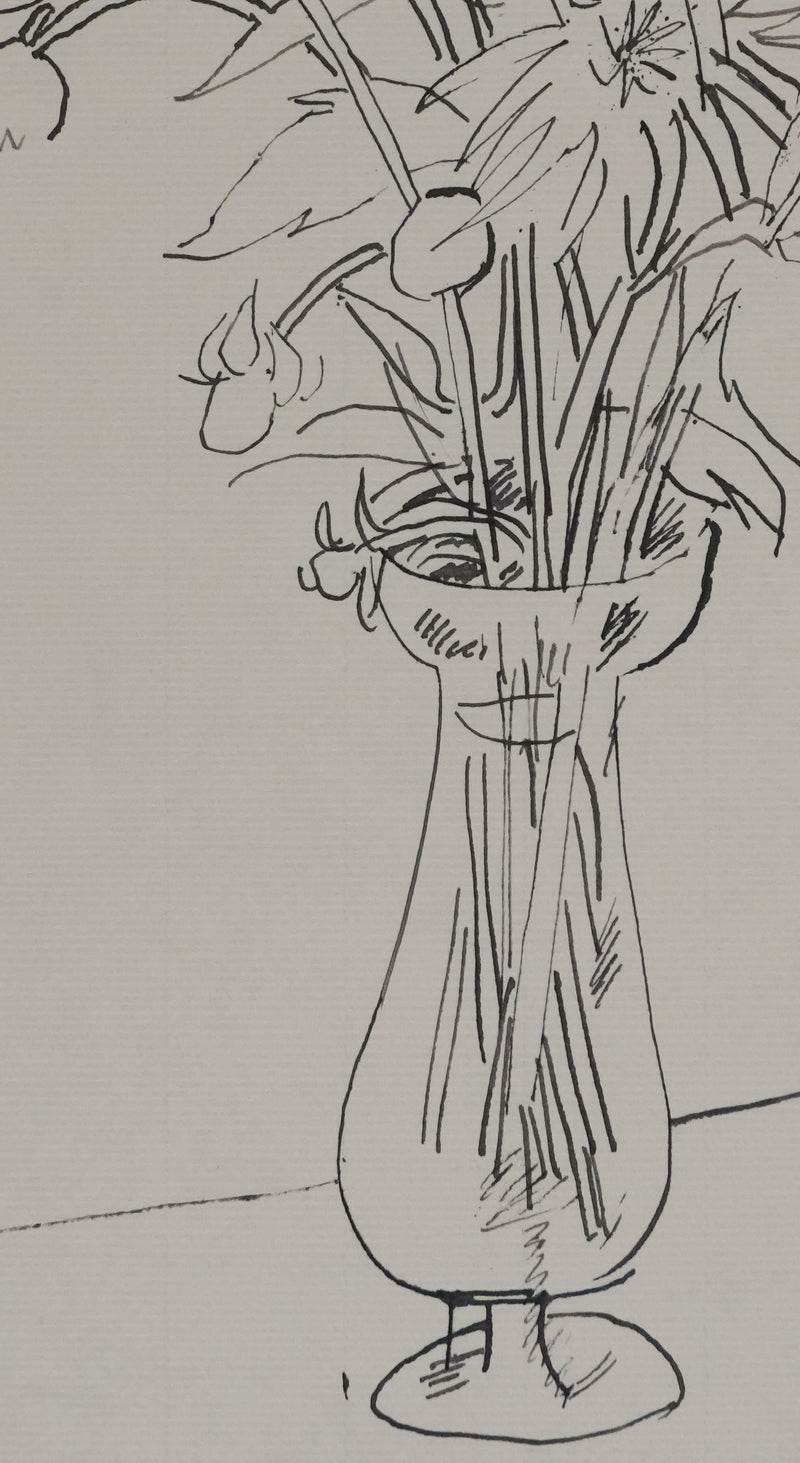Maurice GENIS : Le bouquet de chrysanthème, Dessin original signé