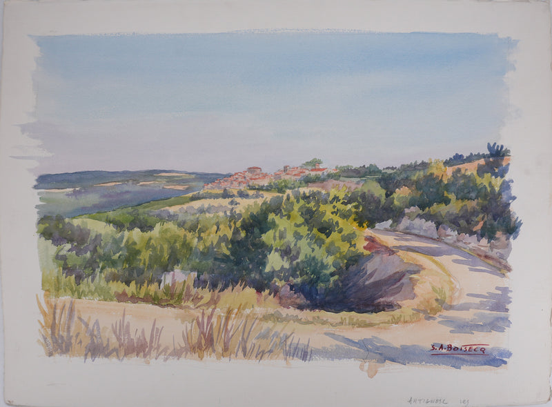Salomon Alfred BOISECQ : Verdon, Vue sur Artignosc, Aquarelle originale signée