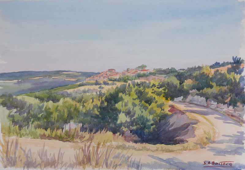 Salomon Alfred BOISECQ : Verdon, Vue sur Artignosc, Aquarelle originale signée