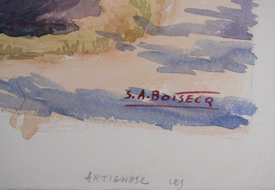 Salomon Alfred BOISECQ : Verdon, Vue sur Artignosc, Aquarelle originale signée