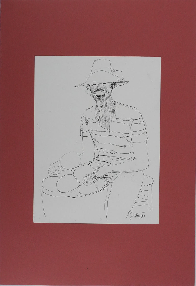 Maurice GENIS : Le vendeur ambulant, Dessin original signé