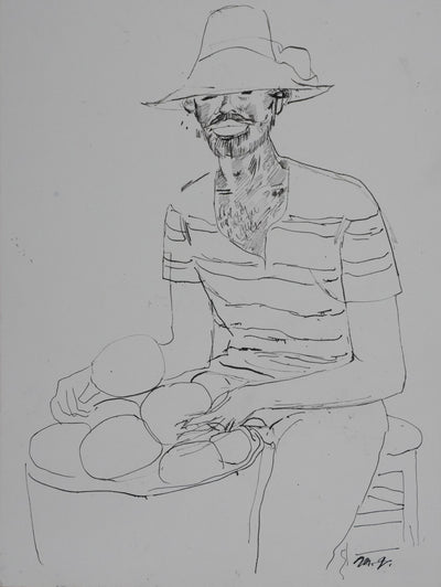 Maurice GENIS : Le vendeur ambulant, Dessin original signé