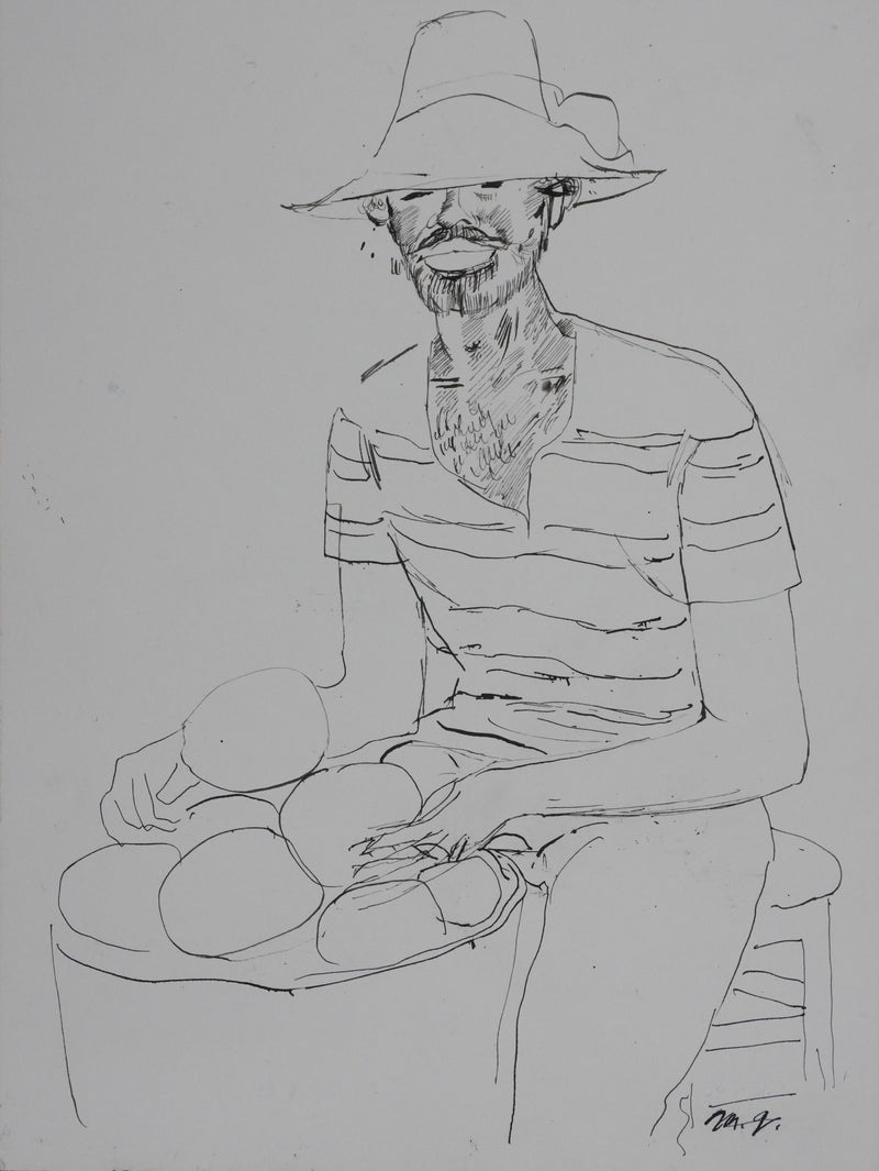 Maurice GENIS : Le vendeur ambulant, Dessin original signé