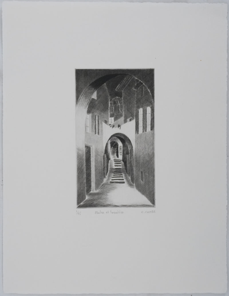 Camille COMBE : Ombre et lumière, Gravure originale signée