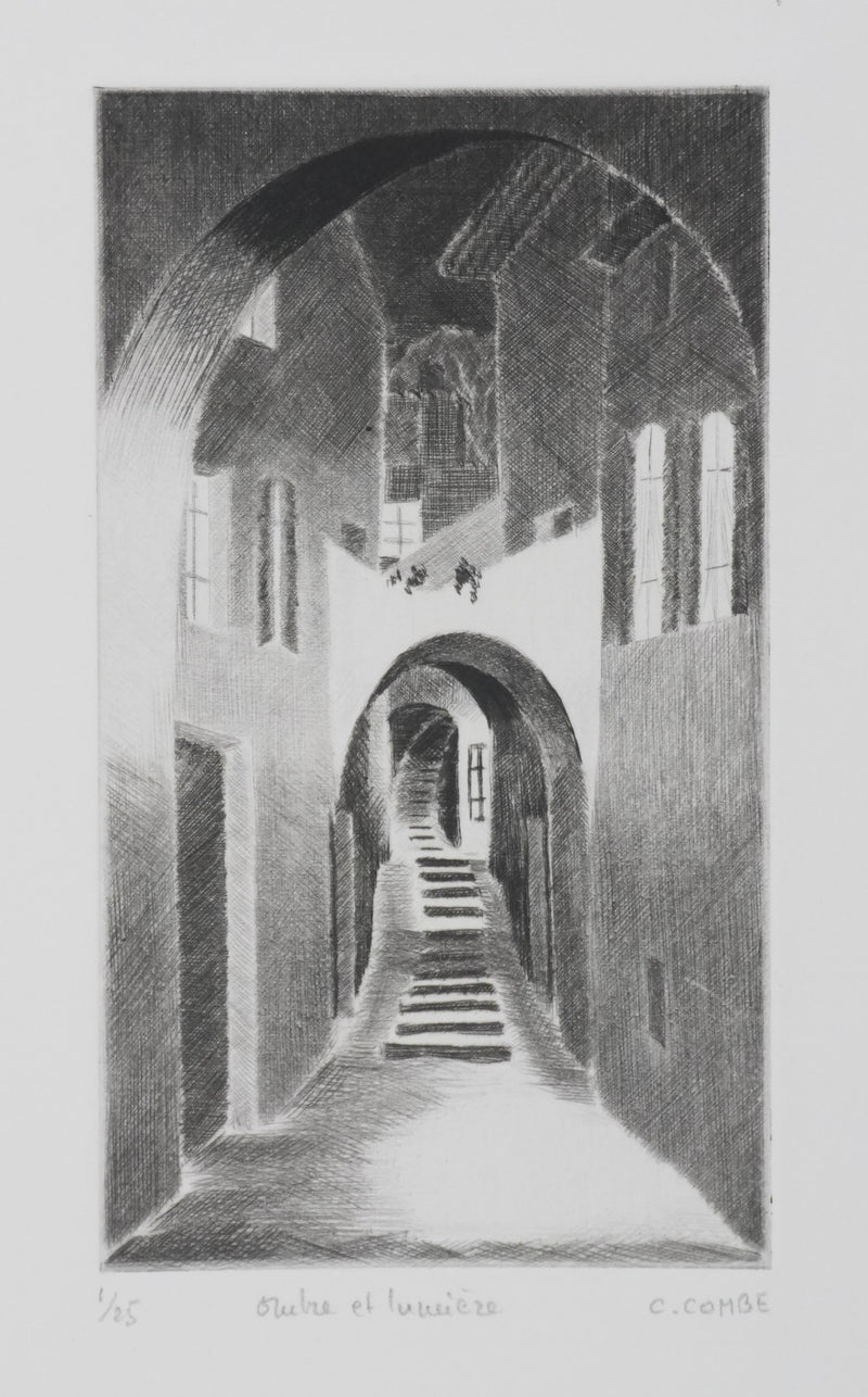 Camille COMBE : Ombre et lumière, Gravure originale signée