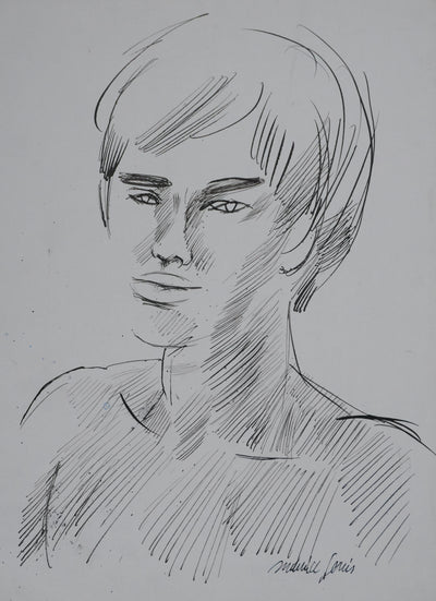 Maurice GENIS : Portrait d'un jeune homme, Dessin original signé