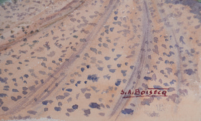 Salomon Alfred BOISECQ : Champs de lavande à Valensole, Aquarelle originale signée