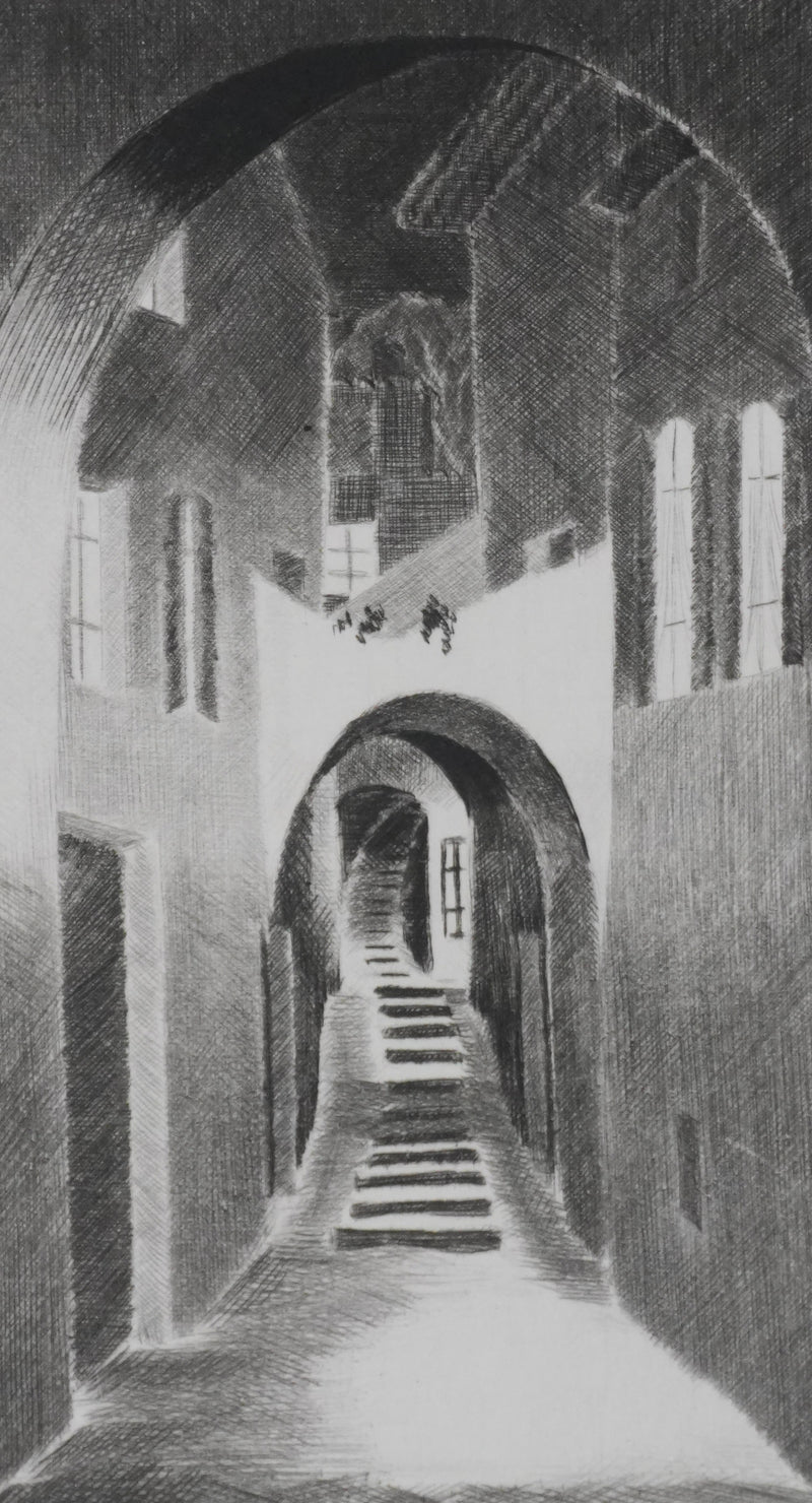 Camille COMBE : Ombre et lumière, Gravure originale signée