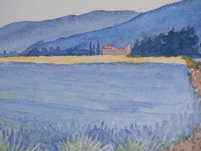 Salomon Alfred BOISECQ : Champs de lavande à Valensole, Aquarelle originale signée