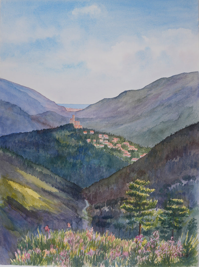 Salomon Alfred BOISECQ : Vue sur Nice, Aquarelle originale signée