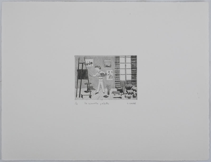 Camille COMBE : La nouvelle palette, Gravure originale signée