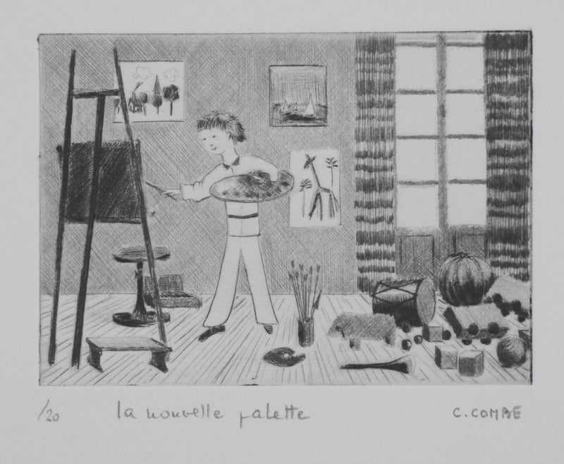Camille COMBE : La nouvelle palette, Gravure originale signée