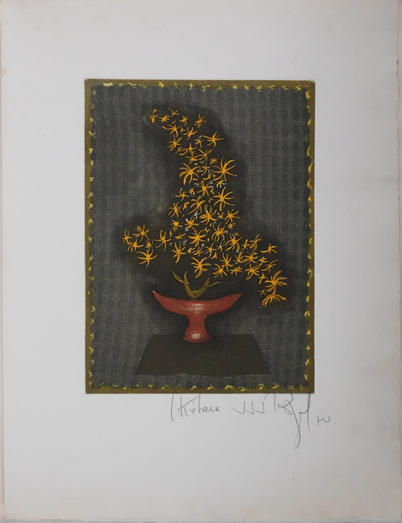 Jacques Jean Joachim RIGAL : Ikebana, Composition florale japonaise, Gravure originale signée
