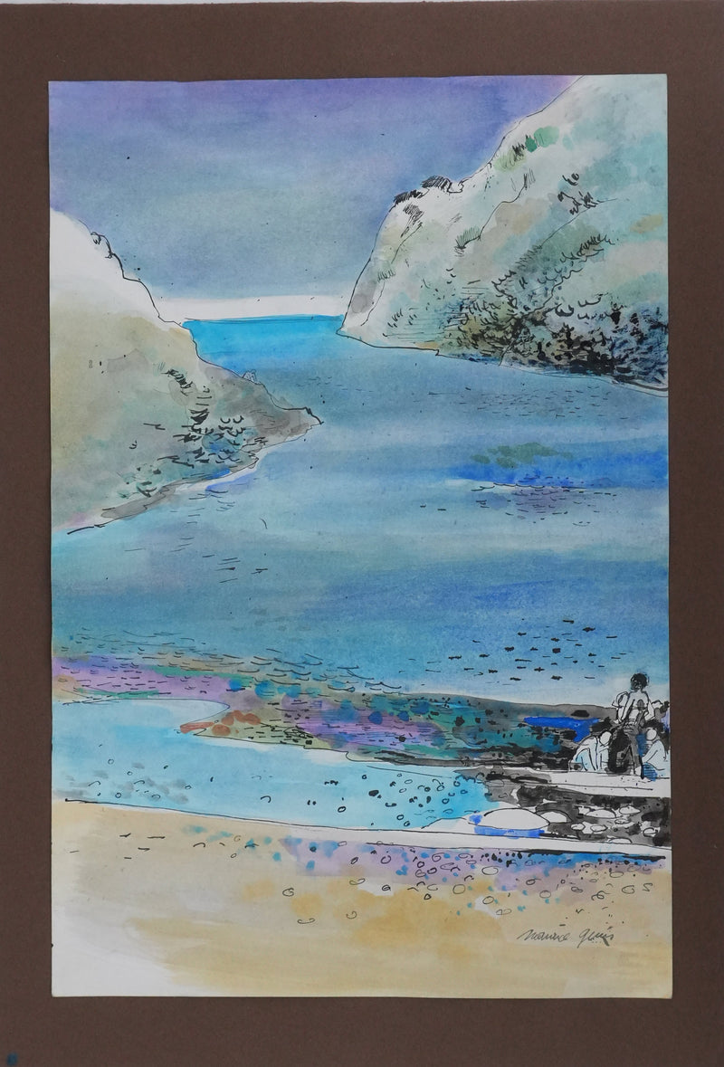 Maurice GENIS : Après-midi à la mer, Aquarelle originale signée