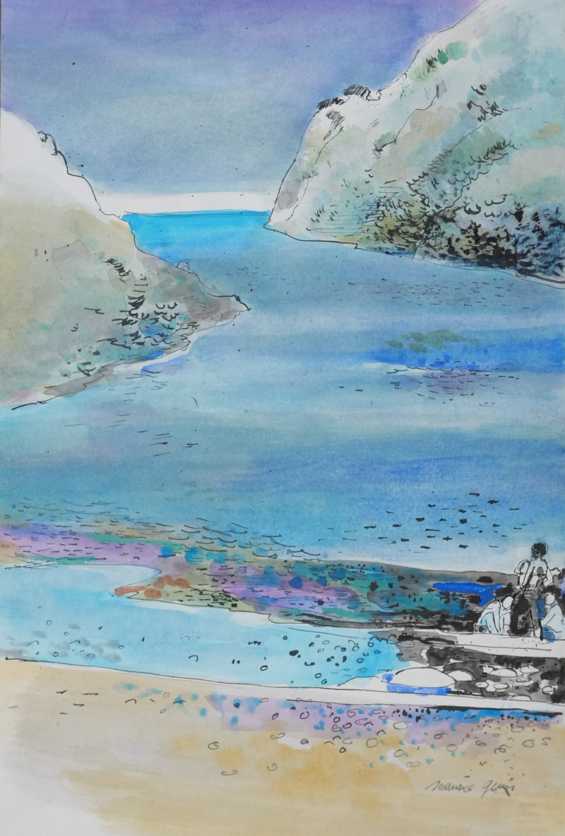 Maurice GENIS : Après-midi à la mer, Aquarelle originale signée