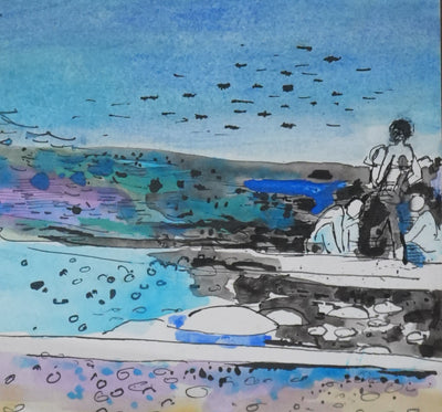 Maurice GENIS : Après-midi à la mer, Aquarelle originale signée