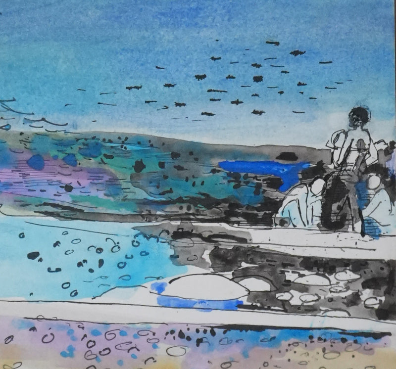 Maurice GENIS : Après-midi à la mer, Aquarelle originale signée