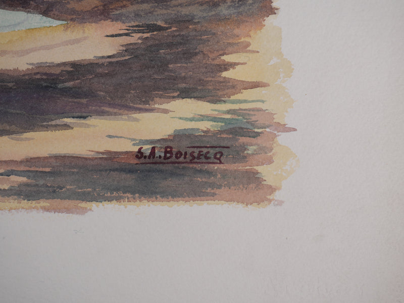 Salomon Alfred BOISECQ : Port Navalo, Aquarelle originale signée