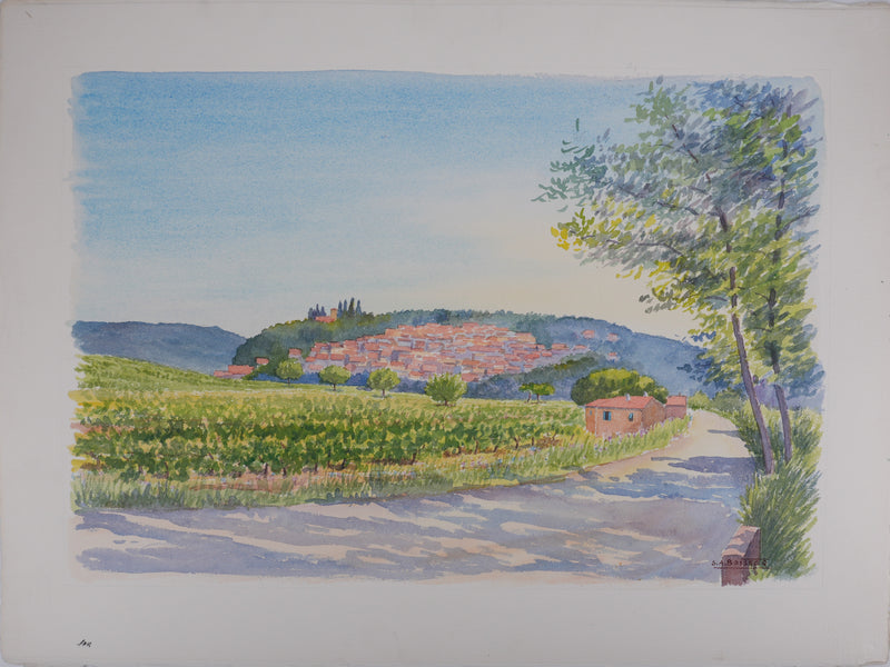 Salomon Alfred BOISECQ : Les vignes de Barjols, Aquarelle originale signée