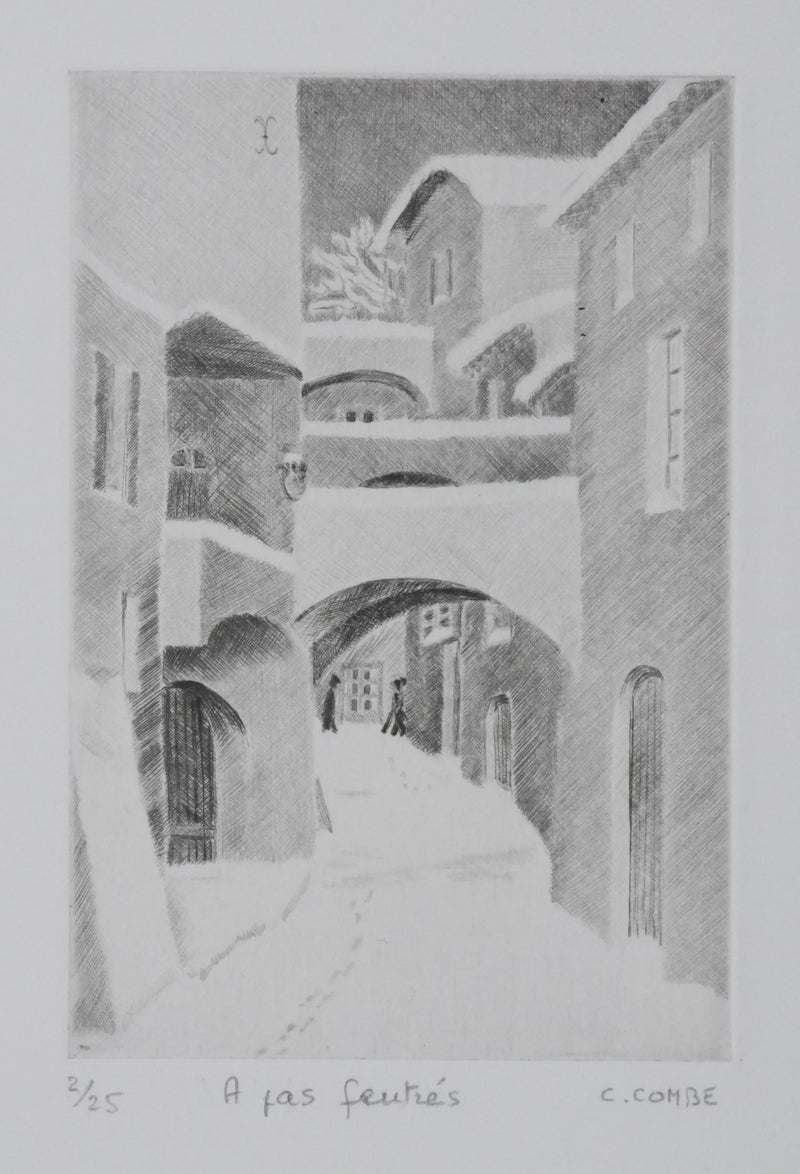 Camille COMBE : A pas feutrés, Gravure originale signée
