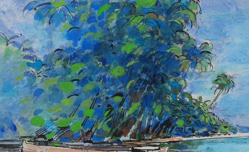 Maurice GENIS : Les canots au bord de mer, Aquarelle originale signée