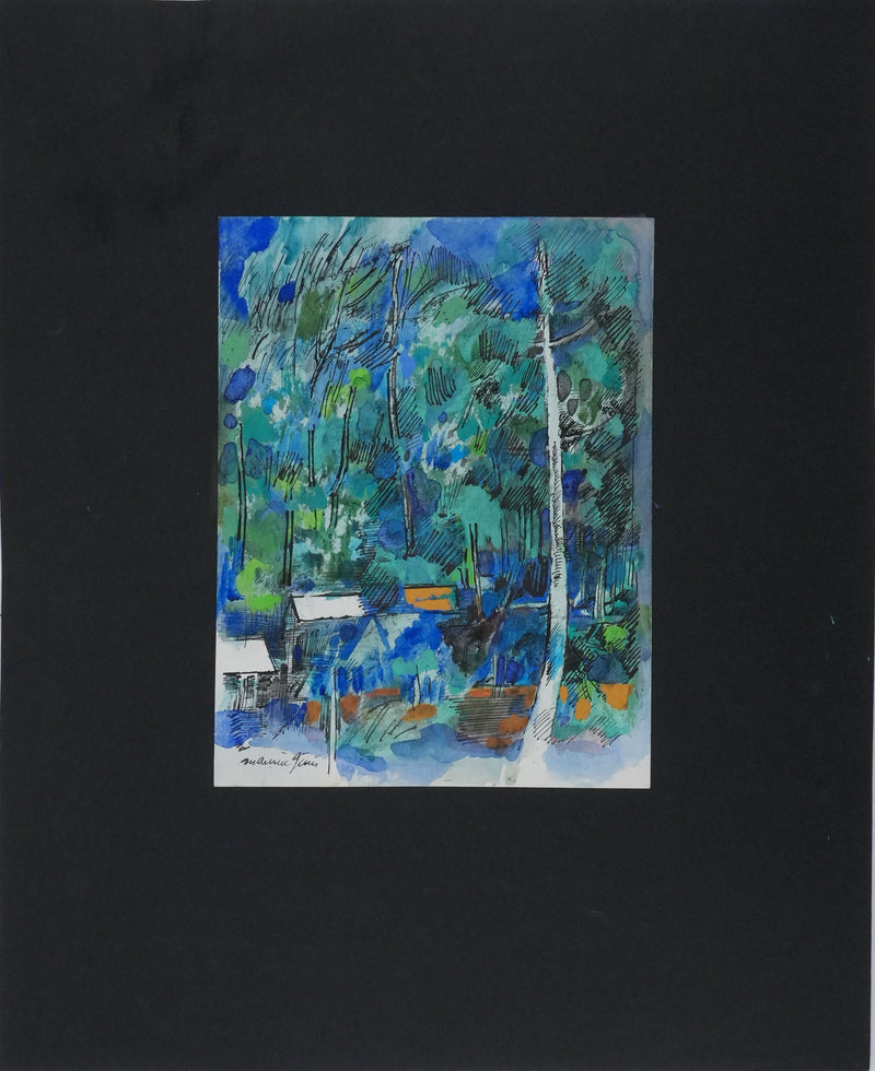 Maurice GENIS : Les petites maisons cachées, Aquarelle originale signée