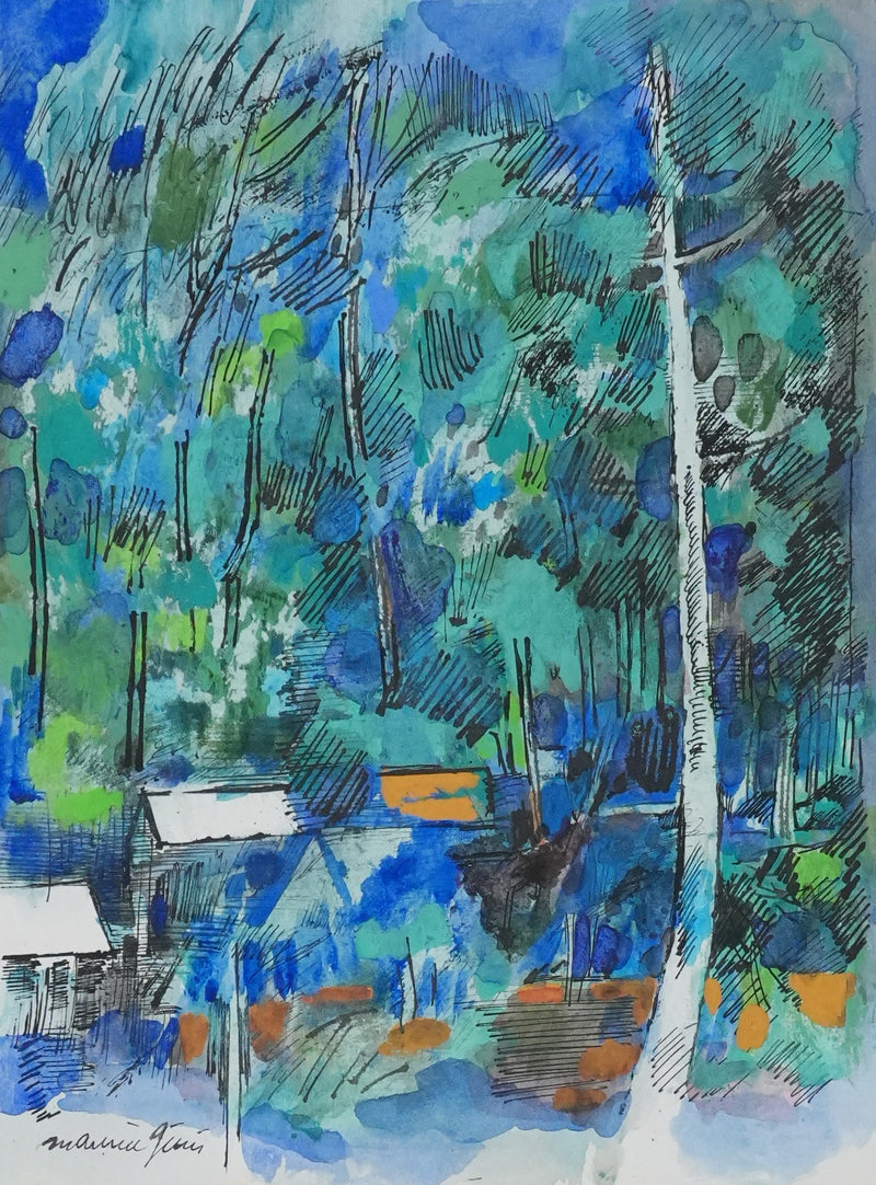 Maurice GENIS : Les petites maisons cachées, Aquarelle originale signée