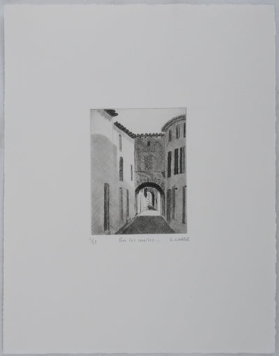 Camille COMBE : Par les ruelles, Gravure originale signée