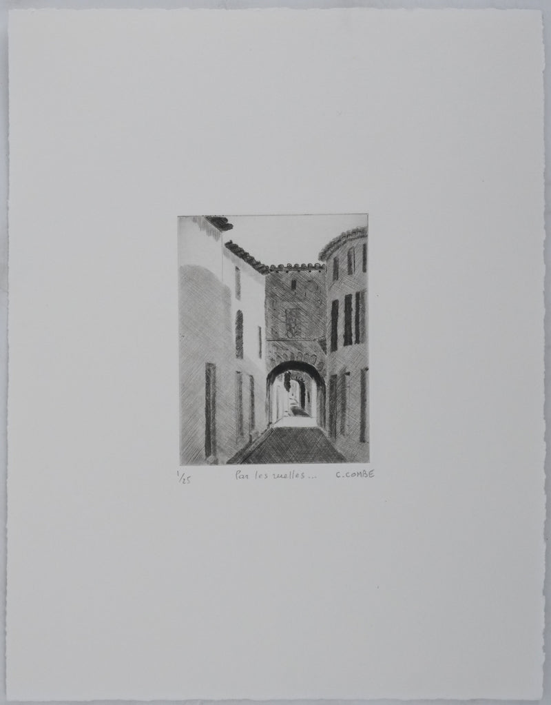 Camille COMBE : Par les ruelles, Gravure originale signée