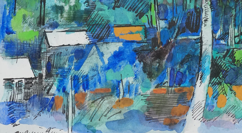 Maurice GENIS : Les petites maisons cachées, Aquarelle originale signée