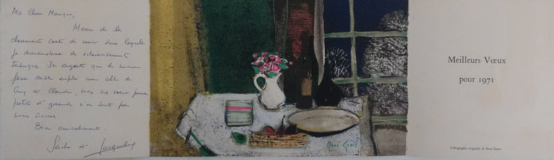 René GENIS : Nature morte nocturne, Lithographie originale signée