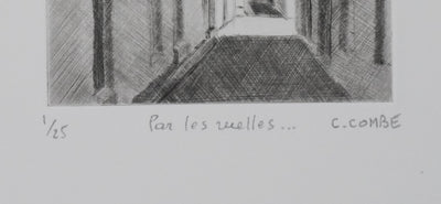 Camille COMBE : Par les ruelles, Gravure originale signée