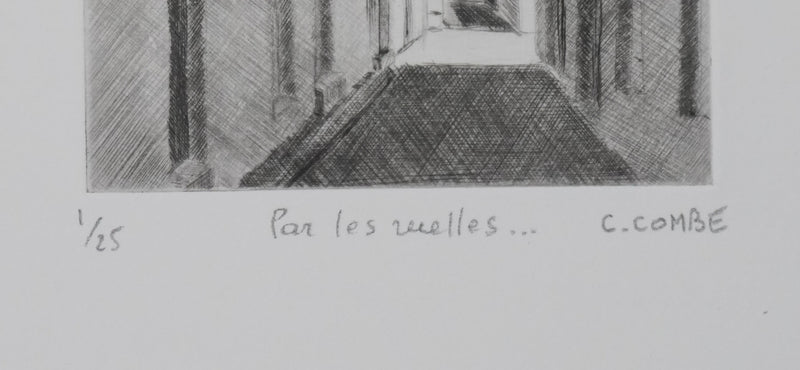 Camille COMBE : Par les ruelles, Gravure originale signée