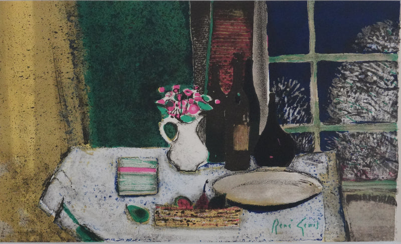 René GENIS : Nature morte nocturne, Lithographie originale signée