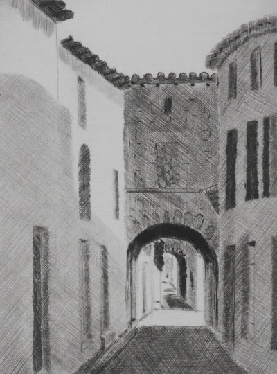 Camille COMBE : Par les ruelles, Gravure originale signée