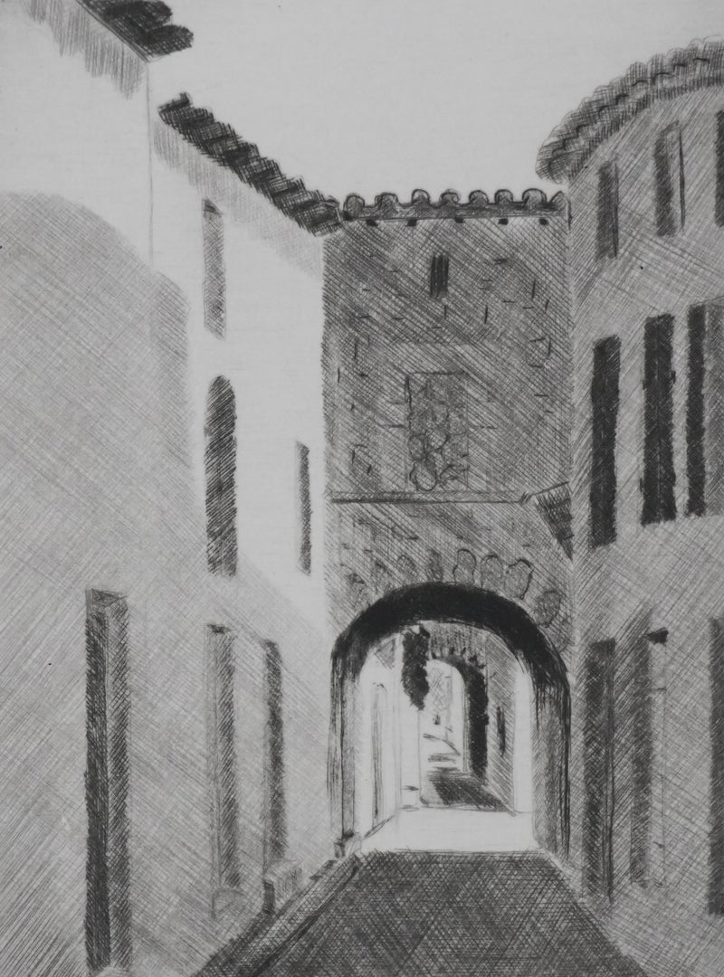 Camille COMBE : Par les ruelles, Gravure originale signée