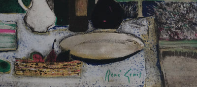 René GENIS : Nature morte nocturne, Lithographie originale signée