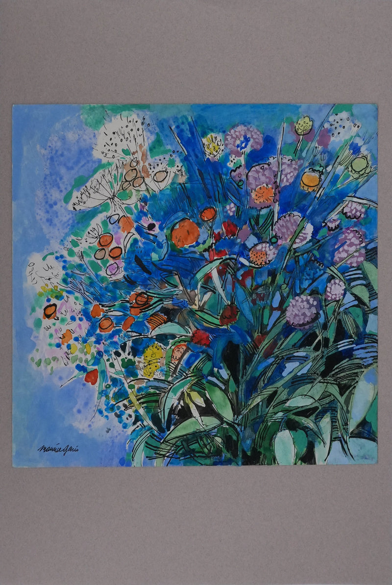 Maurice GENIS : Composition florale, Aquarelle originale signée