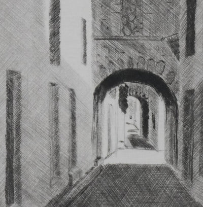 Camille COMBE : Par les ruelles, Gravure originale signée