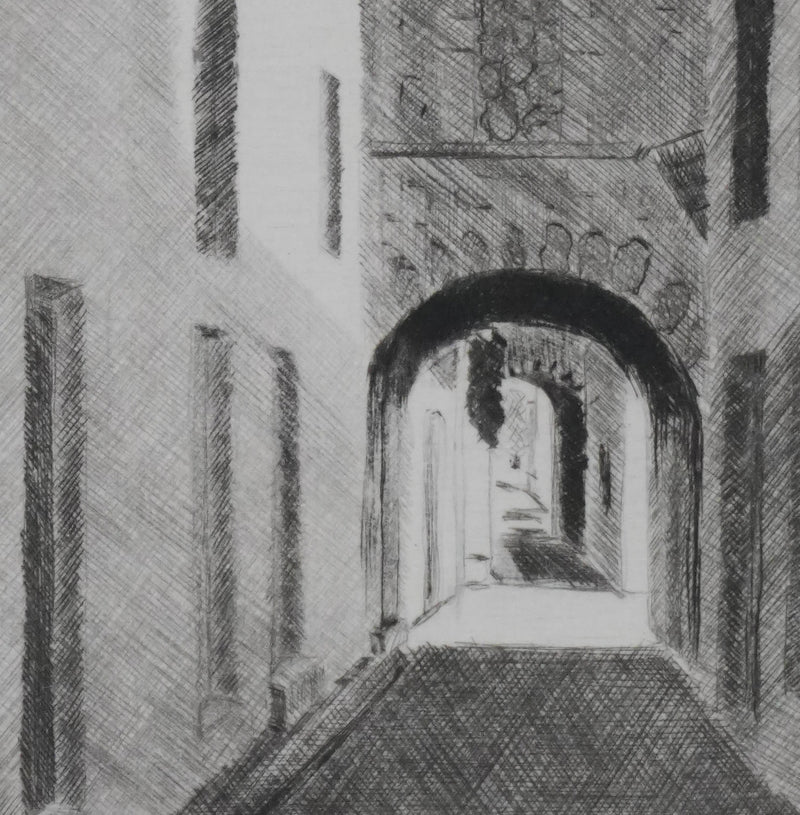 Camille COMBE : Par les ruelles, Gravure originale signée