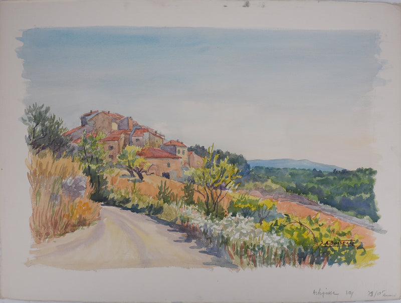 Salomon Alfred BOISECQ : Sur les hauteurs de Artignosc, Aquarelle originale signée