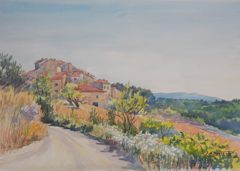 Salomon Alfred BOISECQ : Sur les hauteurs de Artignosc, Aquarelle originale signée