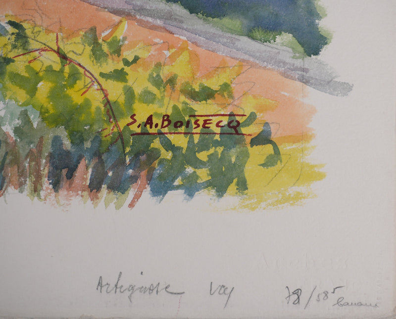 Salomon Alfred BOISECQ : Sur les hauteurs de Artignosc, Aquarelle originale signée