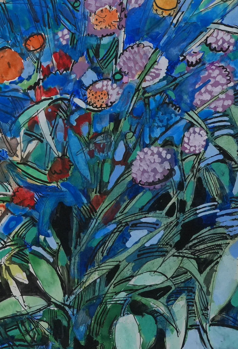 Maurice GENIS : Composition florale, Aquarelle originale signée
