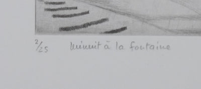 Camille COMBE : Minuit à la fontaine, Gravure originale signée