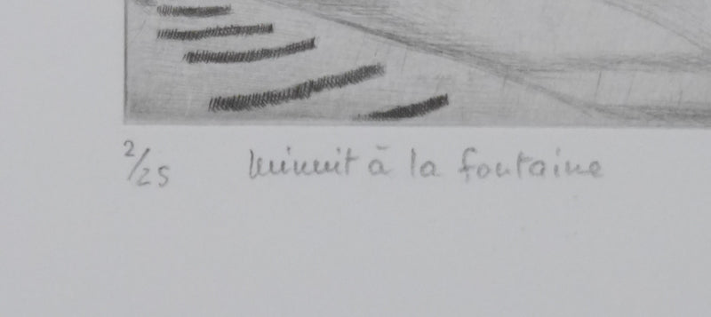 Camille COMBE : Minuit à la fontaine, Gravure originale signée