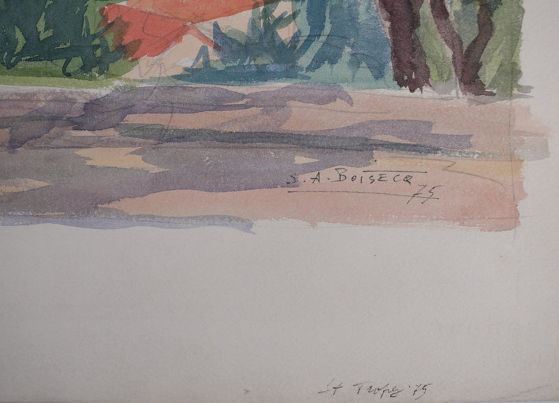 Salomon Alfred BOISECQ : Le Golfe de Saint-Tropez, Aquarelle originale signée
