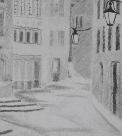 Camille COMBE : Minuit à la fontaine, Gravure originale signée