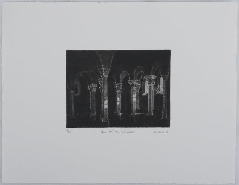 Camille COMBE : Un rai de lumière, Gravure originale signée
